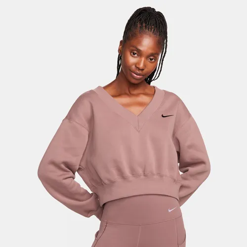 Nike Sportswear Phoenix Fleece Women's Cropped V-Neck Top - Purple - Polyester