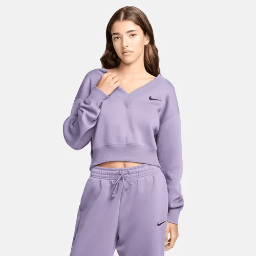 Nike Sportswear Phoenix Fleece Women's Cropped V-Neck Top - Purple - Polyester