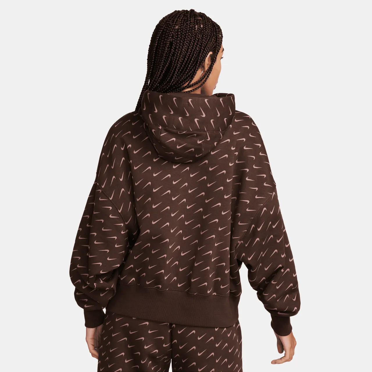 Nike Sportswear Phoenix Fleece Women's Over-Oversized Printed Hoodie - Brown - Cotton
