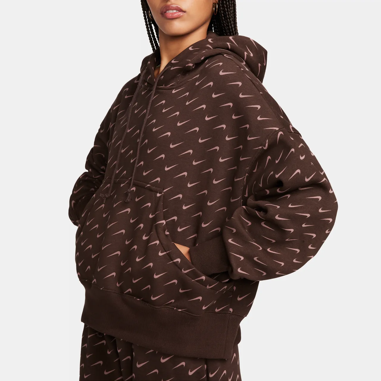 Nike Sportswear Phoenix Fleece Women's Over-Oversized Printed Hoodie - Brown - Cotton