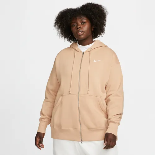 Nike Sportswear Phoenix Fleece Women's Oversized Full-Zip Hoodie - Brown - Cotton