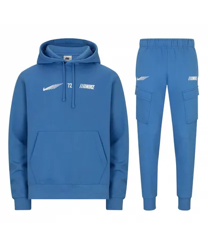 Nike Sportswear Standard Issue Mens Fleece Cargo Tracksuit Light Photo Blue Cotton