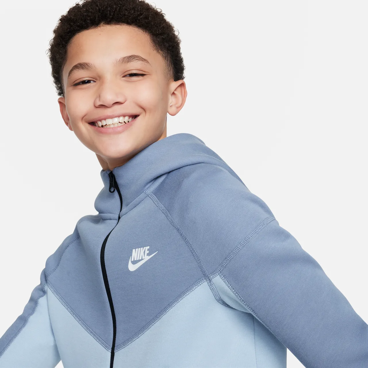 Nike Sportswear Tech Fleece Older Kids' (Boys') Full-Zip Hoodie - Blue - Polyester