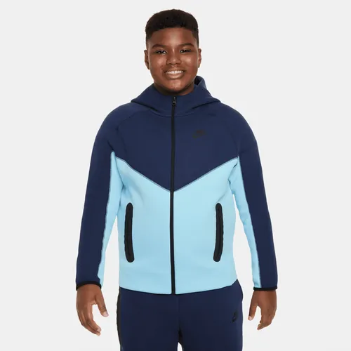 Nike Sportswear Tech Fleece Older Kids' (Boys') Full-Zip Hoodie (Extended Size) - Blue - Polyester