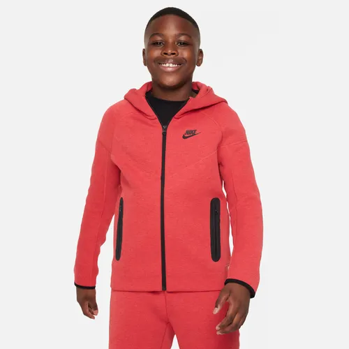 Nike Sportswear Tech Fleece Older Kids' (Boys') Full-Zip Hoodie (Extended Size) - Red - Polyester