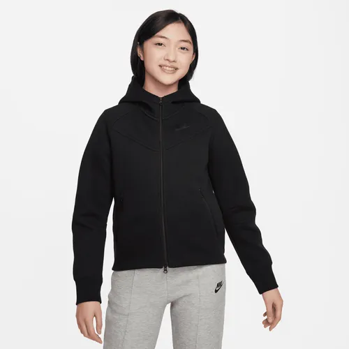 Nike Sportswear Tech Fleece Older Kids' (Girls') Full-Zip Hoodie - Black - Cotton