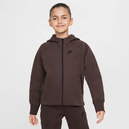 Nike Sportswear Tech Fleece Older Kids' (Girls') Full-Zip Hoodie - Brown - Cotton