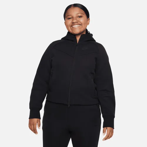 Nike Sportswear Tech Fleece Older Kids' (Girls') Full-Zip Hoodie (Extended Size) - Black - Cotton