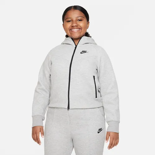 Nike Sportswear Tech Fleece Older Kids' (Girls') Full-Zip Hoodie (Extended Size) - Grey - Cotton