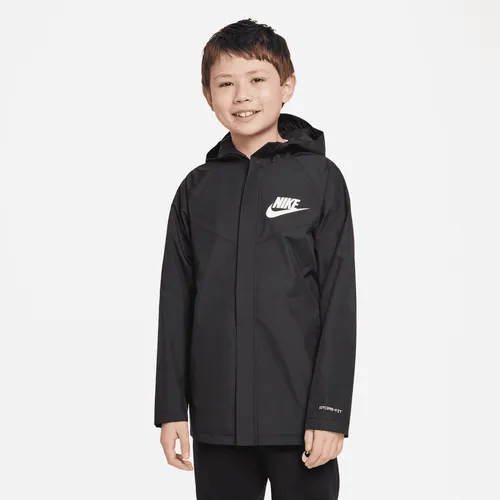 Nike Sportswear Windpuffer Older Kids' (Boys') Storm-FIT Loose Water-Resistant Hip-Length Hooded Jacket - Black - Polyester