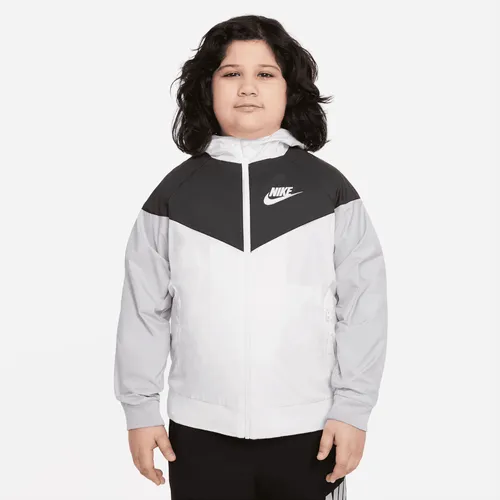 Nike Sportswear Windrunner Older Kids' (Boys') Loose Hip-Length Hooded Jacket (Extended Size) - White - Polyester