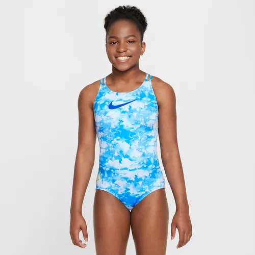 Nike Swim Dream Clouds Older Kids' (Girls') Spiderback One-Piece Swimsuit - Blue - Polyester