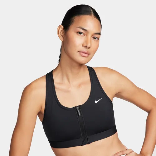 Nike Swoosh Front Zip Women's Medium-Support Padded Sports Bra - Black - Polyester