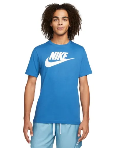 Nike Swoosh Futura Mens T Shirt in Blue Jersey