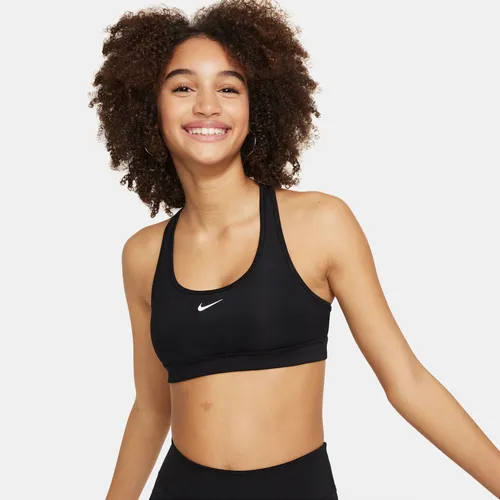 Nike Swoosh Older Kids' (Girls') Sports Bra - Black - Polyester