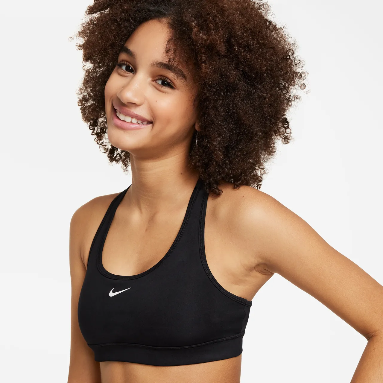 Nike Swoosh Older Kids' (Girls') Sports Bra - Black - Polyester