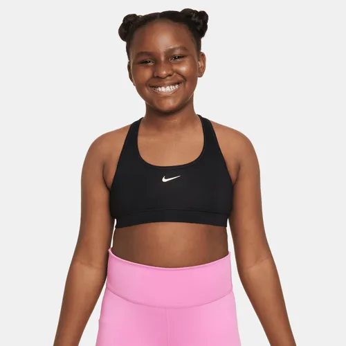 Nike Swoosh Older Kids' (Girls') Sports Bra (Extended Size) - Black - Polyester