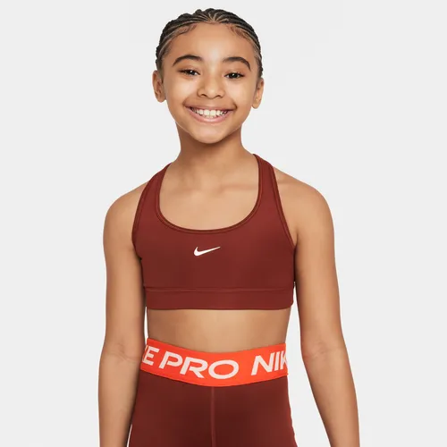 Nike Swoosh Older Kids' (Girls') Sports Bra - Red - Polyester