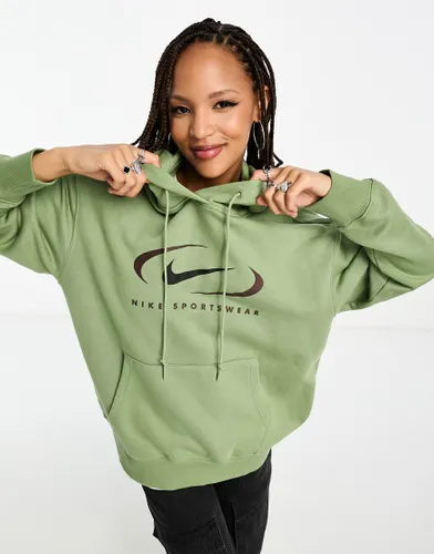 Nike Swoosh oversized fleece hoodie in oil green