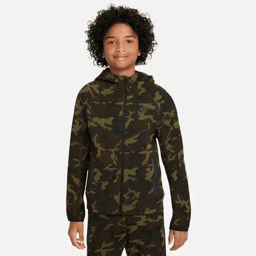 Nike Tech Fleece Older Kids' (Boys') Camo Full-Zip Hoodie - Black - Polyester