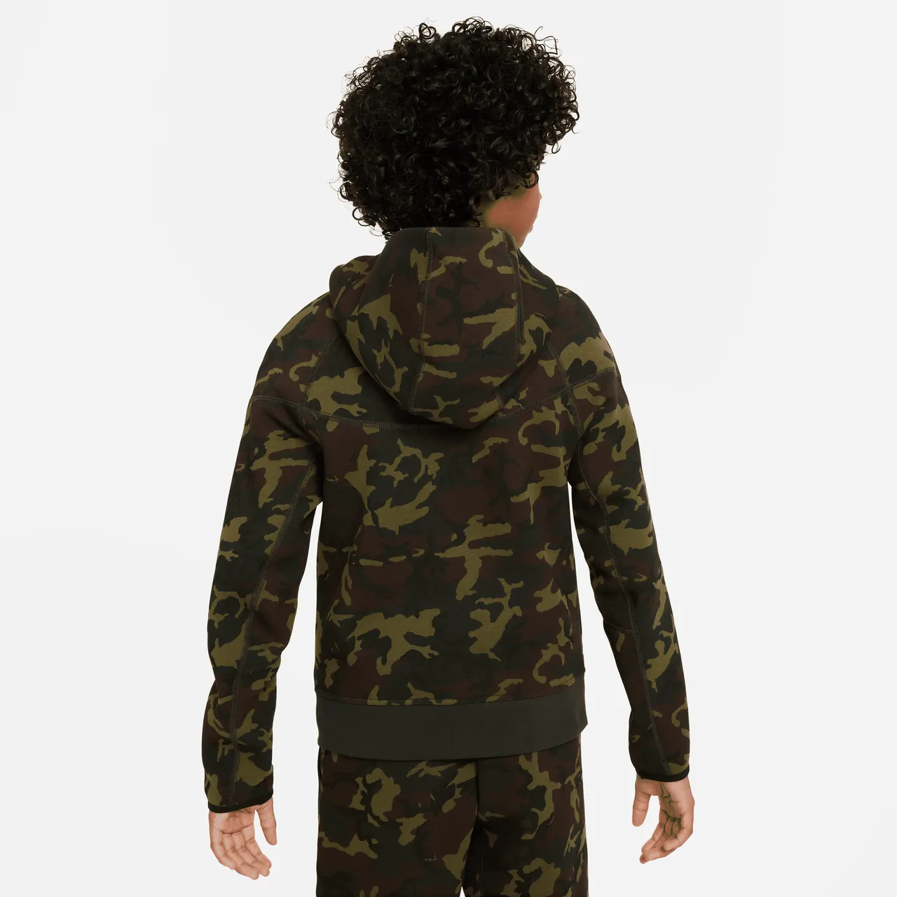 Nike Tech Fleece Older Kids' (Boys') Camo Full-Zip Hoodie - Black - Polyester