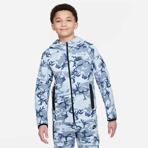 Nike Tech Fleece Older Kids' (Boys') Camo Full-Zip Hoodie - Blue - Polyester