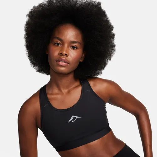 Nike Trail Swoosh On-the-Run Women's Medium-Support Lightly Lined Sports Bra - Black - Polyester
