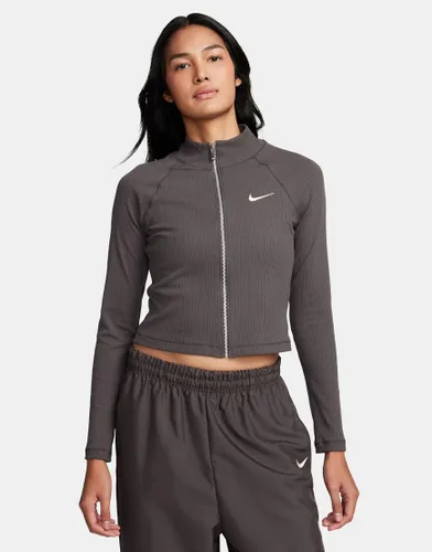 Nike trend ribbed zip up top in grey