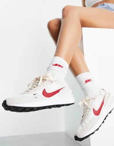 Nike Waffle One SE trainers in cream and gym red.-White