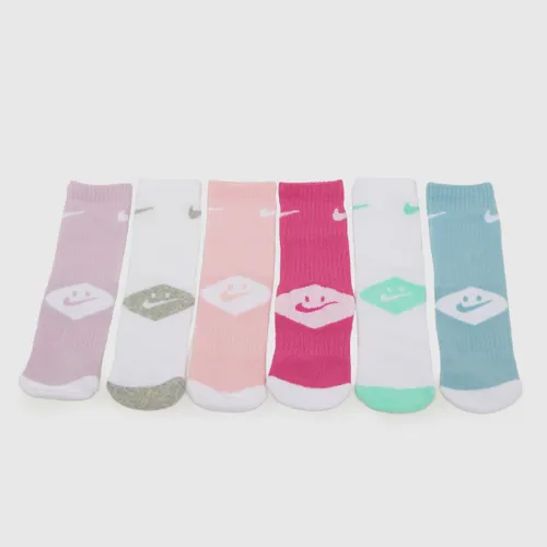 Nike White, Blue and Pink Multi Pack of 6 Smiley Crew Socks