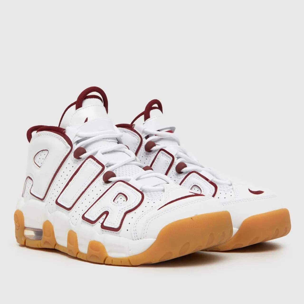 Nike White & Burgundy Air More Uptempo Youth Trainers