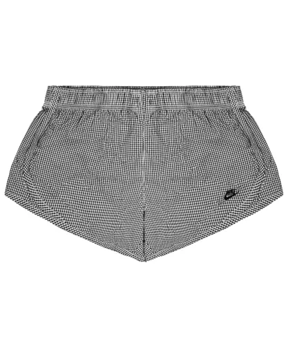 Nike Womens Sportswear Checkered Shorts White Black Women Stretch Bottoms 477057 010 Cotton