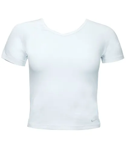 Nike Womens V Neck Crop Top Casual Logo T-Shirt White 224421 100