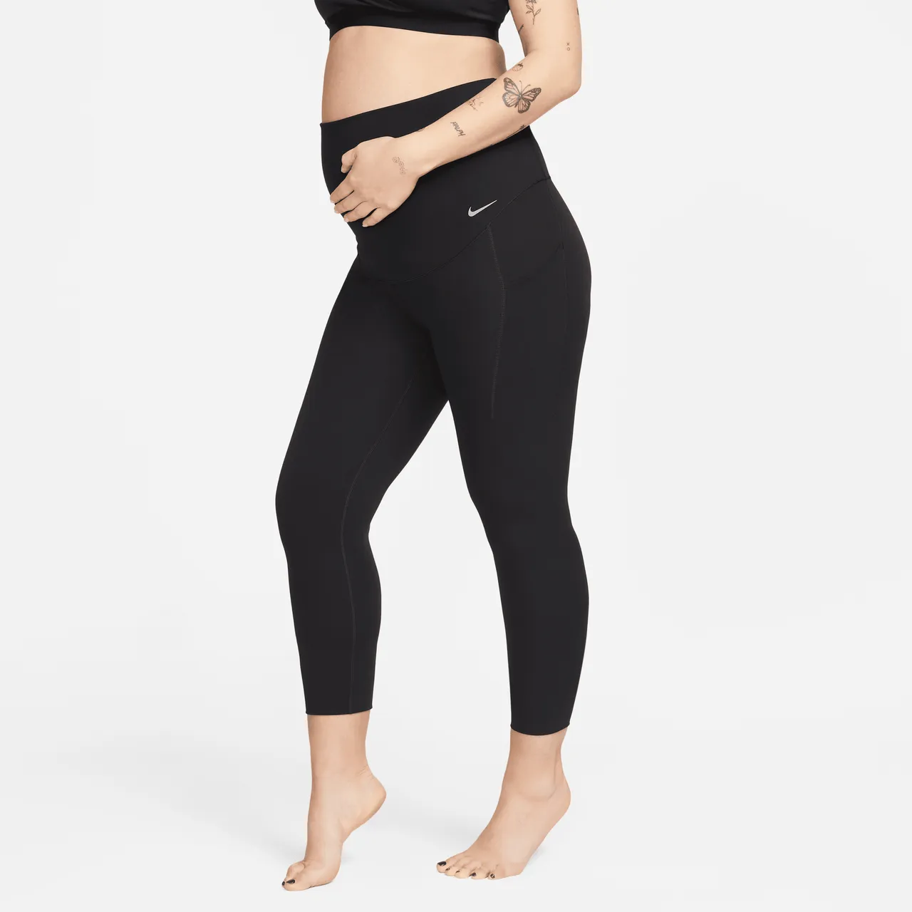 Nike Zenvy (M) Women's Gentle-Support High-Waisted 7/8 Leggings with Pockets (Maternity) - Black - Nylon