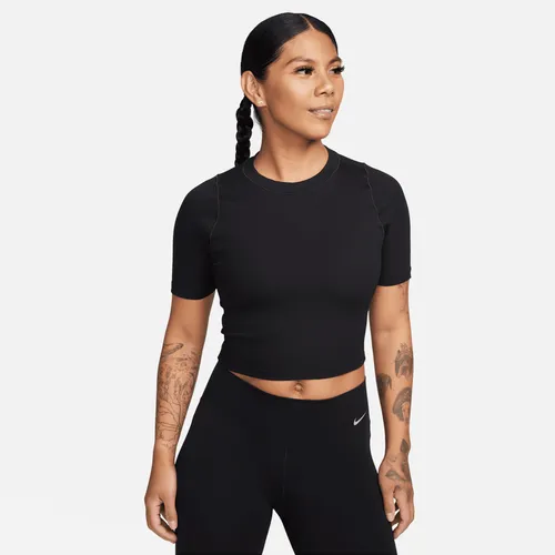 Nike Zenvy Rib Women's Dri-FIT Short-Sleeve Cropped Top - Black - Nylon