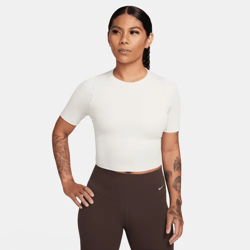 Nike Zenvy Rib Women's Dri-FIT Short-Sleeve Cropped Top - Brown - Nylon