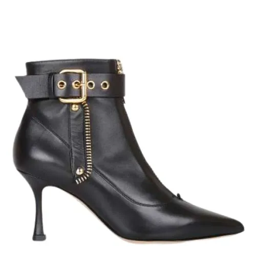 Ninalilou , Black Leather Ankle Strap Boot ,Black female, Sizes: