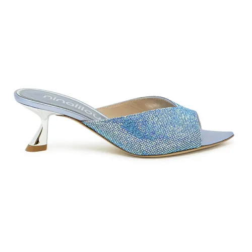 Ninalilou , Blue Leather Swarovski Sandals Ss24 ,Blue female, Sizes: