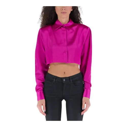 Nineminutes , Long Sleeve Crop Shirt ,Pink female, Sizes: