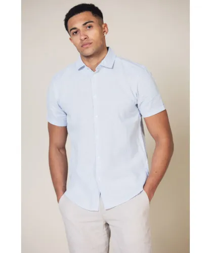 Nines Mens Blue 'Jafari' Linen Blend Short Sleeve Button-Up Shirt