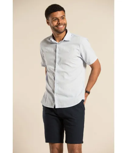 Nines Mens Blue Linen Short-Sleeve Button-Down Shirt