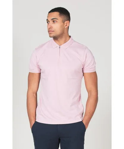 Nines Mens Lilac 'Octave' Cotton Zip Neck Polo Shirt - Pink