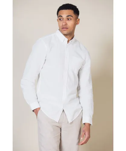 Nines Mens White 'Jackson' Linen Blend Long Sleeve Button-Up Shirt with Chest Pocket