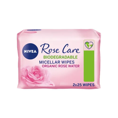 NIVEA Biodegradable Rose Care Cleansing Wipes (2x 25 wipes)