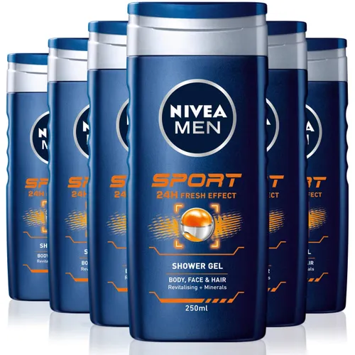 NIVEA MEN Sport Shower Gel Pack of 6 (6 x 250 ml)