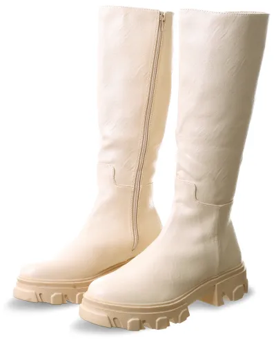 No Doubt Cream Pu Wellie Style Boot