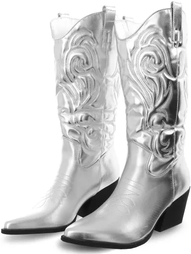No Doubt Silver Pu Cowboy Boot