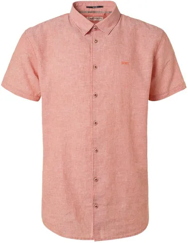 No Excess Short Sleeve Shirt Linen Salmon Pink Orange