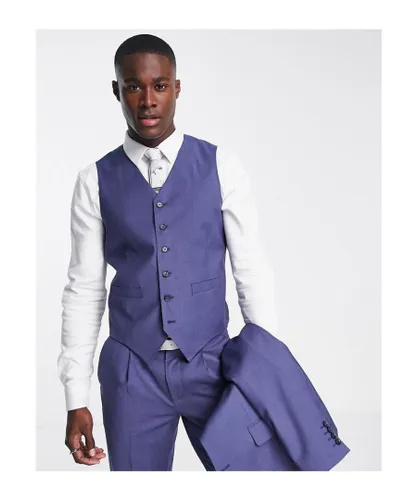 Noak Mens slim suit waistcoat in blue pure merino wool melange