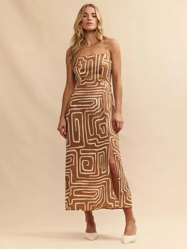 Nobody's Child Maddy Abstract Print Midi Dress, Brown - Brown - Female